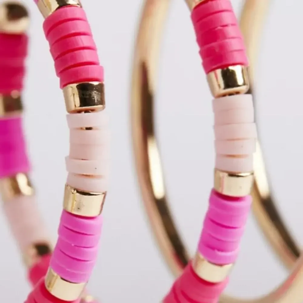 TORRID BEADED HOOP SET OF 3 - GOLD & PINK - Picture 5 of 7